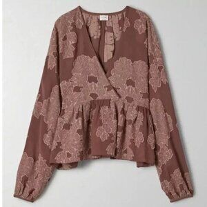 Aritzia Wilfred Augustine Peplum Long Puff Sleeve Blouse Top M Sheer